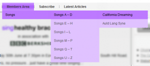 Hover your mouse over Members Area –> Songs –> Songs A-D –> and then click on the Song Title Hover your mouse over Members Area –> Songs –> Songs A-D –> and then click on the Song Title